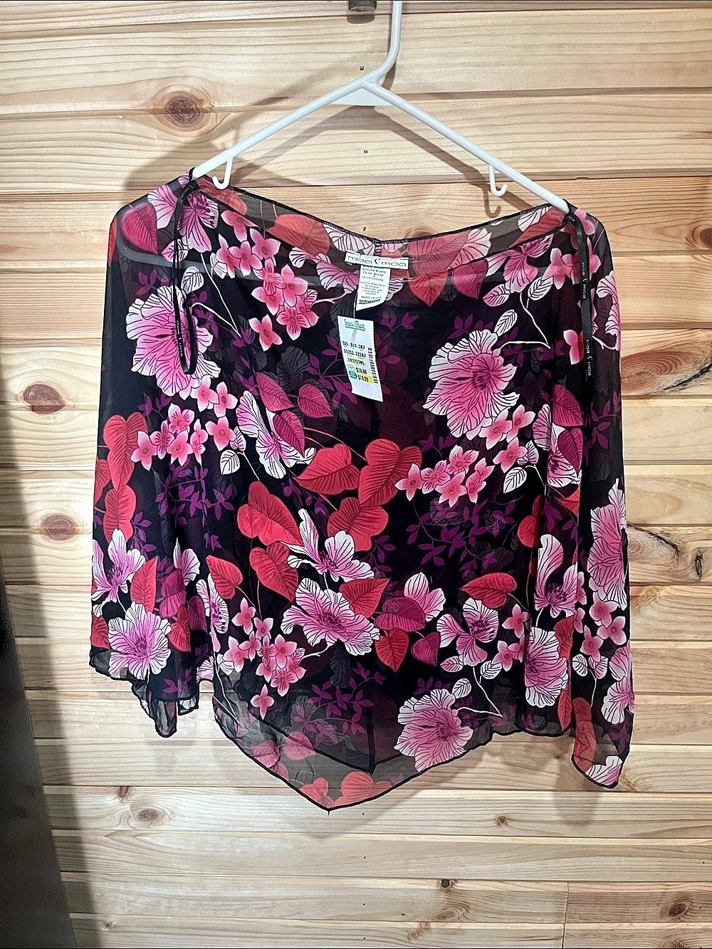 Moa Floral Blouse in Black & Pink NWT